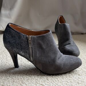 Report Gray Suede Zip-Heel Ankle Booties